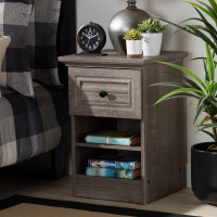 Baxton Studio MH5079-Toro Oak-NS Dara Traditional Transitional Grey Brown Oak Finished 1-Drawer Wood Nightstand